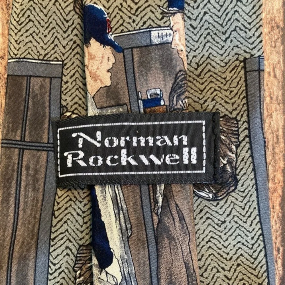 Norman Rockwell The‎ Rookie Baseball Silk Tie Red Sox Locker Room Vintage 1995